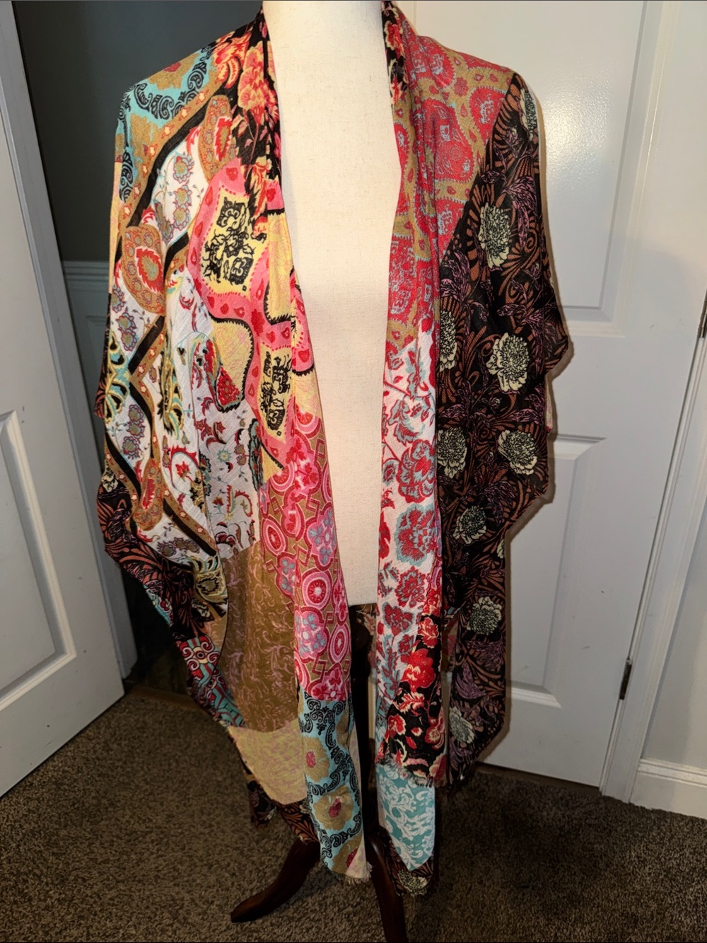 Multicolor Patchwork Kimono Cape - Bohemian Print